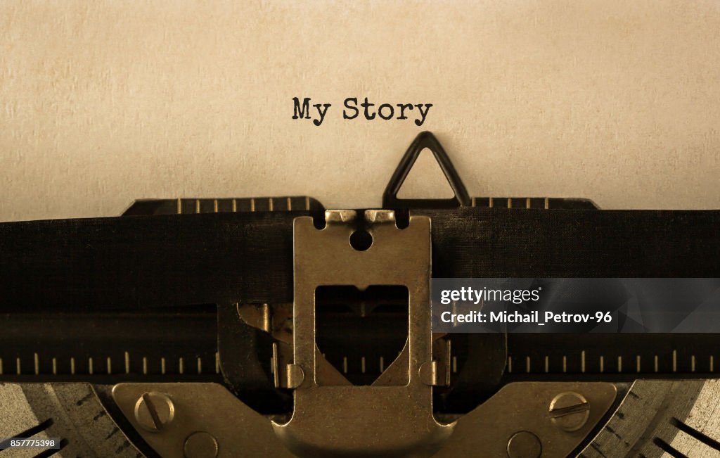 Text My Story typed on retro typewriter
