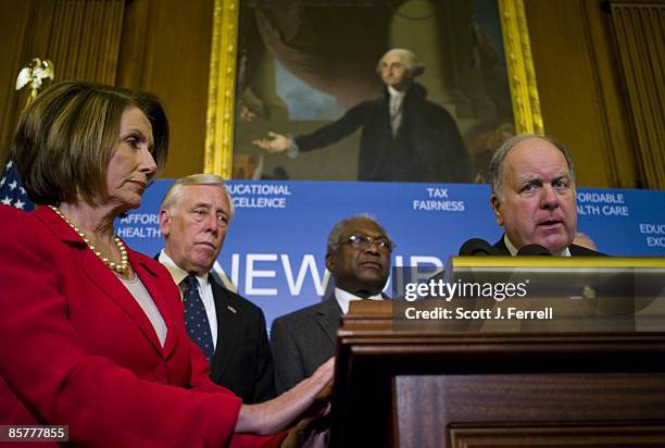 April 02: House Speaker Nancy Pelosi, D-Calif., House Majority Leader Steny Hoyer, D-Md., House Majority Whip James E. Clyburn, D-S.C., and House...