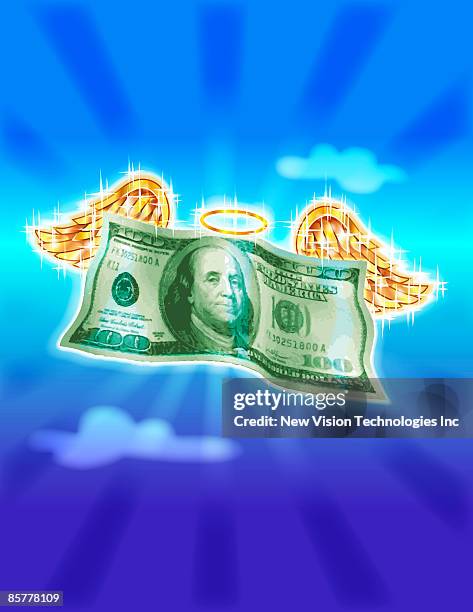 us hundred dollar bill with wings and halo - 100 dollar bill new stock illustrations