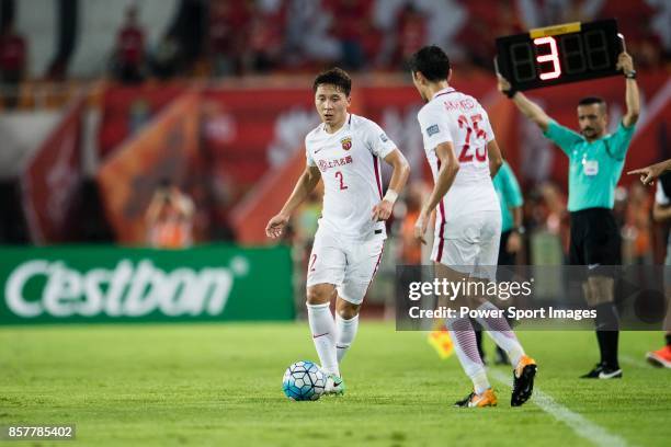 Shanghai FC Defender Zhang Wei in action during the AFC Champions League 2017 Quarter-Finals match between Guangzhou Evergrande vs Shanghai SIPG at...