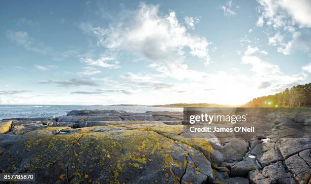 rocky coastline plateau at sunset - caraterísticas da costa imagens e fotografias de stock