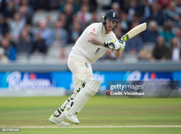 Ben Stokes of England batting during Day Two of the 3rd Investec Test Match between England and West Indies at Lord's Cricket Ground on September 8,...