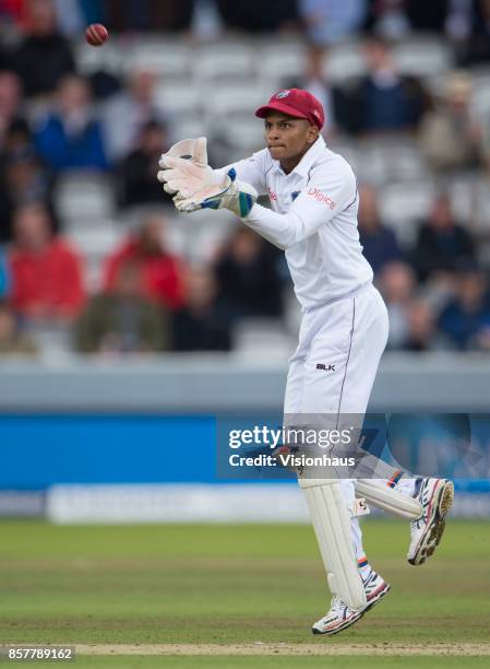 Wicket-keeper Shane Dowrich of West Indies during Day Two of the 3rd Investec Test Match between England and West Indies at Lord's Cricket Ground on...