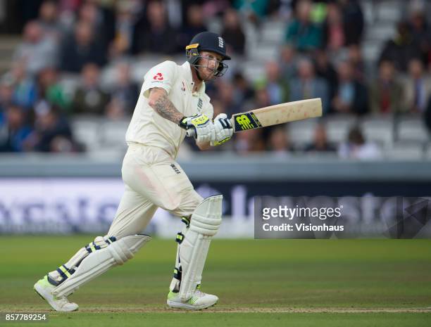 Ben Stokes of England batting during Day Two of the 3rd Investec Test Match between England and West Indies at Lord's Cricket Ground on September 8,...