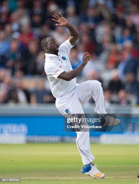 Kemar Roach of West Indies during Day Two of the 3rd Investec Test Match between England and West Indies at Lord's Cricket Ground on September 8,...