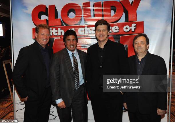 Actor Chris Rich, President World Wide Distribution Sonny Rory Bruer, CEO of RealD Michael Lewis and President RealD, Joe Peixoto pose at a seminar...