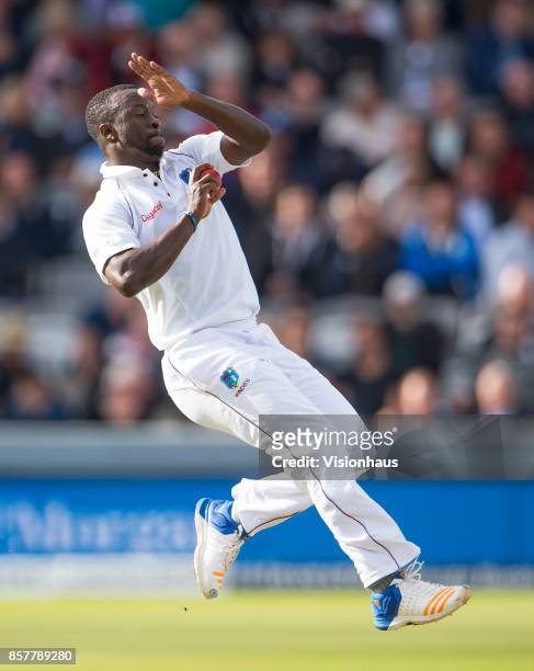 Kemar Roach of West Indies during Day Two of the 3rd Investec Test Match between England and West Indies at Lord's Cricket Ground on September 8,...