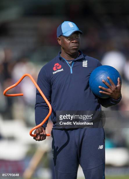 England Fast Bowling Coach Ottis Gibson during Day Three of the 3rd Investec Test Match between England and West Indies at Lord's Cricket Ground on...