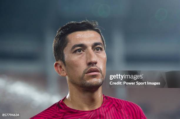 Shanghai FC Midfielder Akhmedov Odil warming up during the AFC Champions League 2017 Quarter-Finals match between Guangzhou Evergrande vs Shanghai...