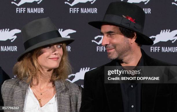 French actors Vanessa Paradis and Samuel Benchetrit pose for pictures at the 32nd edition of the FIFF Festival International du Film Francophone de...