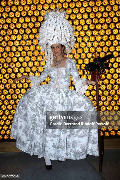 Armelle Lesniak performs during the "Diner Surrealiste" to celebrate the 241th birthday of "Maison Louis Roederer" on October 4, 2017 in Reims,...