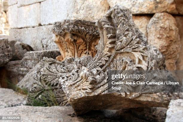 acanthus leaf capitals at saint simeons, syria. - acanthus leaf stock pictures, royalty-free photos & images