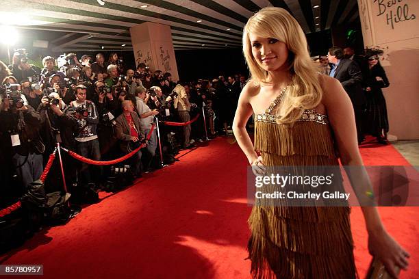 Singer Carrie Underwood arrives at the Sony/BMG Grammy After Party at the Beverly Hills Hotel on February 10, 2008 in Beverly Hills, California.