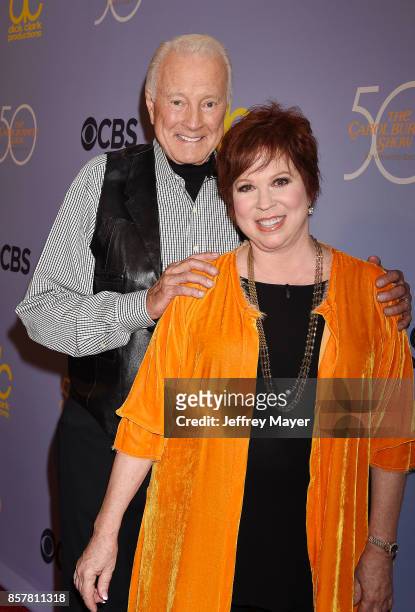 Actors Lyle Waggoner and Vicki Lawrence attend the CBS' 'The Carol Burnett Show 50th Anniversary Special' at CBS Televison City on October 4, 2017 in...