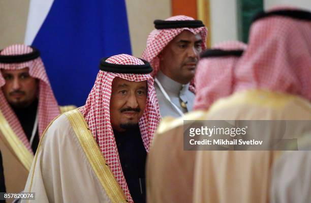 King Salman bin Abdulaziz Al Saud at the Grand Kremlin Palace on October 5, 2017 in Moscow, Russia. King Salman is on a state visit to Russia.