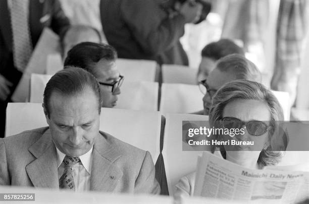 French Prime Minister Jacques Chirac and his wife Bernadette on the fastest train of the world, going to Kyoto, Japan, 1st August 1976