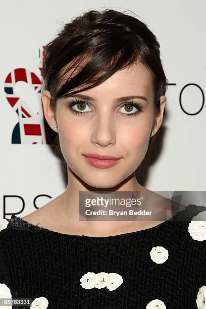 Actress Emma Roberts attends the Kate Moss, Sir Philip and Lady Green celebrate TOPSHOP TOPMAN launch at The Box on April 2, 2009 in New York City.