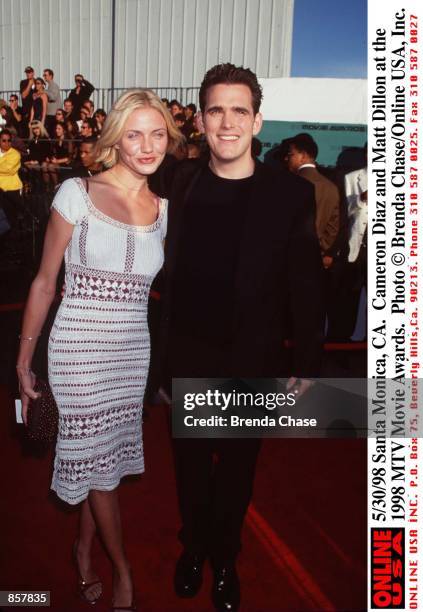 Santa Monica, CA. Cameron Diaz and Matt Dillon at the 1998 MTV Movie Awards. The program, hosted by Samuel L. Jackson, will be broadcast on MTV,...