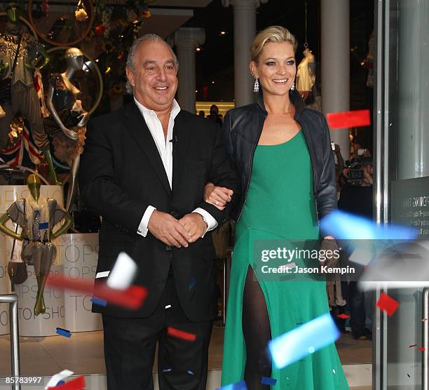 Sir Philip Green and model Kate Moss attend the opening of TOPSHOP / TOPMAN on April 2, 2009 in New York City.