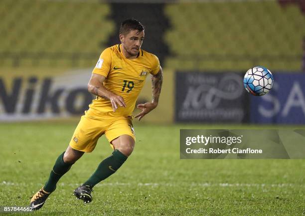 Josh Risdon of Australia chases the ball during the 2018 FIFA World Cup Asian Playoff match between Syria and the Australia Socceroos at Hang Jebat...