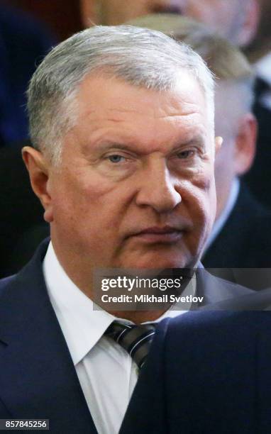 Russian businessman, Rosneft's President Igor Sechin attends Russian-Saudi talks at the Grand Kremlin Palace on October 5, 2017 in Moscow, Russia....