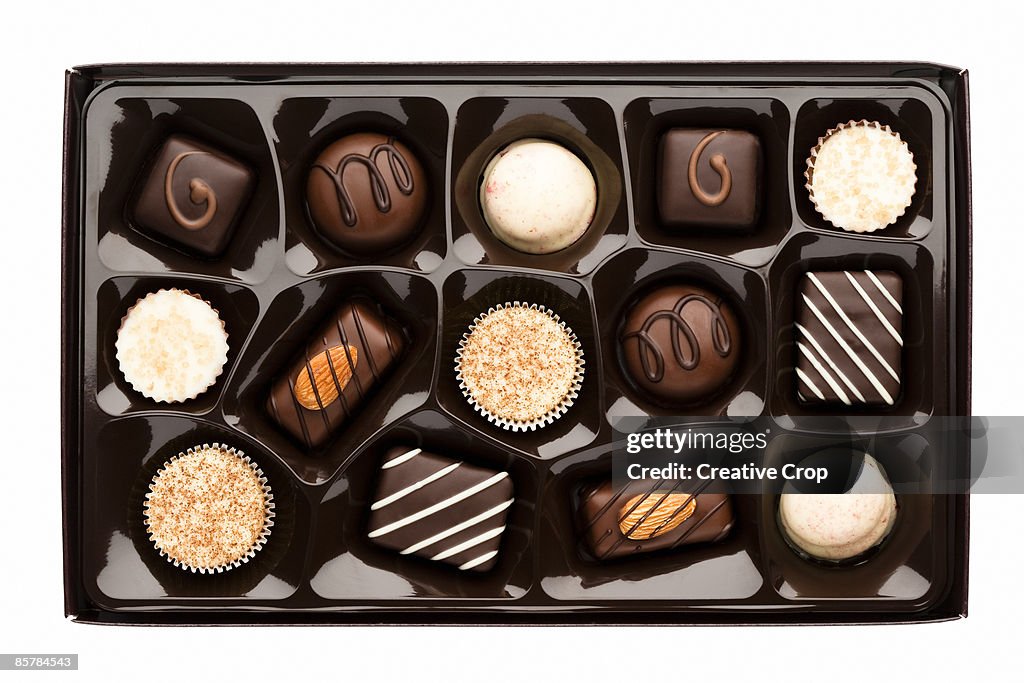 Chocolate box full of assorted chocolates