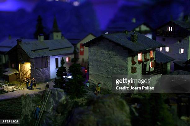 Details of a mountain village in the Switzerland part of the "Miniatur Wunderland" are pictured on April 2, 2009 in Hamburg, Germany. The world's...