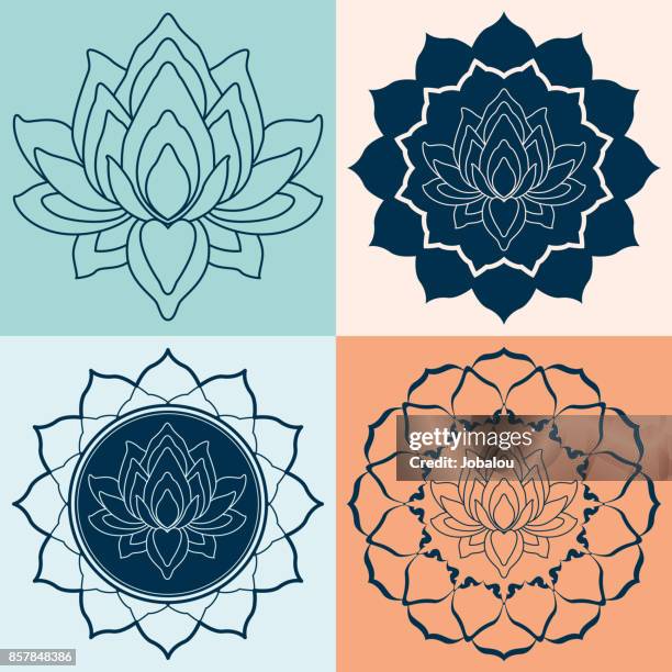 illustrazioni stock, clip art, cartoni animati e icone di tendenza di set mandalas fiore di loto - fiore di loto