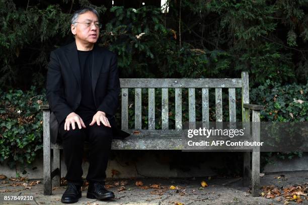 British author Kazuo Ishiguro holds a press conference in London on October 5, 2017 after being awarded the Nobel Prize for Literature. Kazuo...