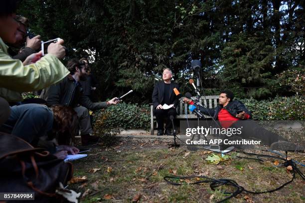 British author Kazuo Ishiguro holds a press conference in London on October 5, 2017 after being awarded the Nobel Prize for Literature. Kazuo...