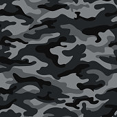 Army camouflage seamless pattern, black and gray. Vector
