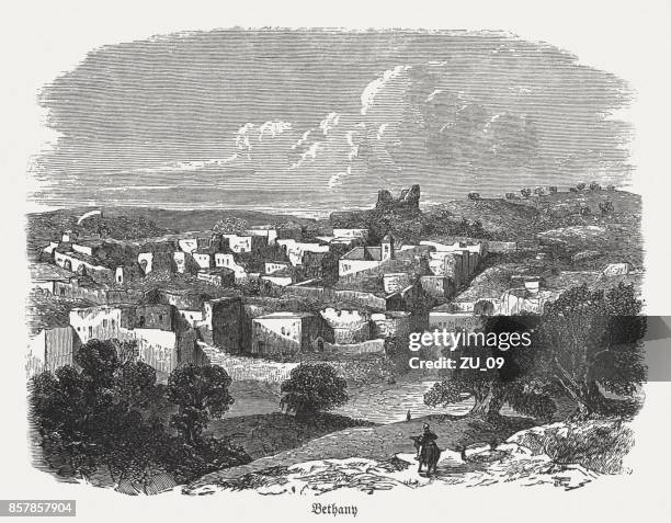 illustrations, cliparts, dessins animés et icônes de béthanie (village biblique, près de jérusalem, c.1865), gravure sur bois, publié 1886 - île de l'ascension
