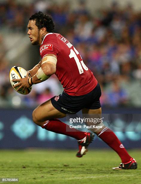 Digby Ioane of the Reds pushes forward during the round eight Super 14 match between the Western Force and the Reds at Subiaco Oval on April 3, 2009...