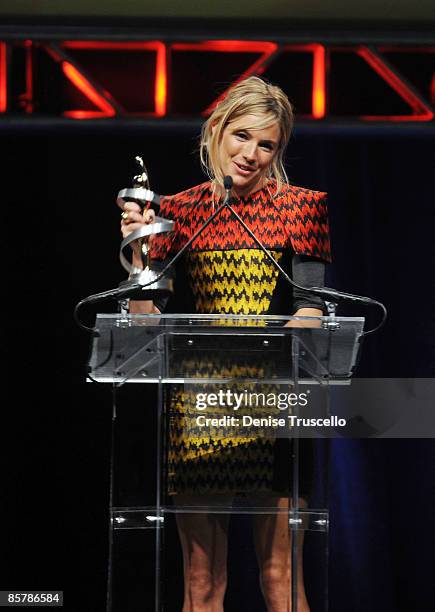 Actress Sienna Miller accepts the award for Comedy Star of the Year at ShoWest 2009's Final Night Banquet And Award Ceremony on April 2, 2009 in Las...