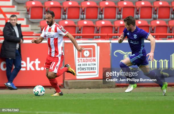 Akaki Gogia of 1 FC Union Berlin and Borja Docal of Dinamo Brest during the game between Union Berlin and FK Dinamo Brest on october 5, 2017 in...