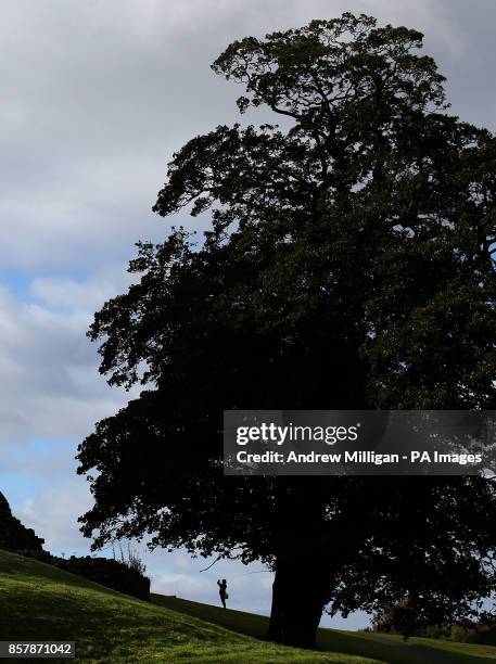 Person takes a photograph of Linlithgow Palace in Linlithgow.