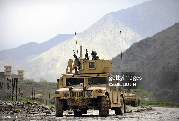 Army humvee is seen during a patrol on the outskirts of Naray in Nuristan province on April 3, 2009. The imminent deployment of extra US troops to...