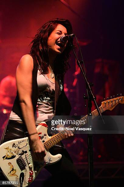 Tatiana DeMaria of TAT performs at the Vans Warped Tour 2009 15th anniversary press conference & kick-off party at the Key Club on April 2, 2009 in...