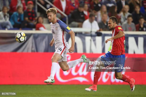 Tim Ream of the United States challenged by Marcos Urena of Costa Rica during the United States Vs Costa Rica CONCACAF International World Cup...