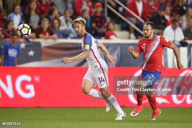 Tim Ream of the United States challenged by Marcos Urena of Costa Rica during the United States Vs Costa Rica CONCACAF International World Cup...