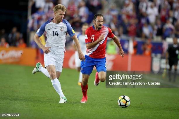 Tim Ream of the United States challenges Marcos Urena of Costa Rica during the United States Vs Costa Rica CONCACAF International World Cup...