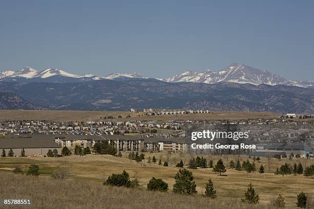 Rows of new homes, located in the foothills outside Denver, can be seen in this 2009 Broomfield, Colorado, spring landscape photo.