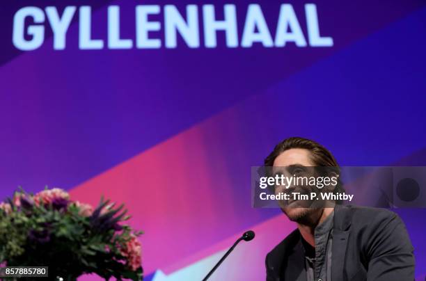 Jake Gyllenhaal speaks during the "Stronger" Screen Talk at the 61st BFI London Film Festival on October 5, 2017 in London, England.