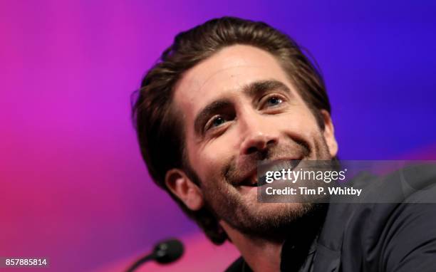 Jake Gyllenhaal speaks during the "Stronger" Screen Talk at the 61st BFI London Film Festival on October 5, 2017 in London, England.