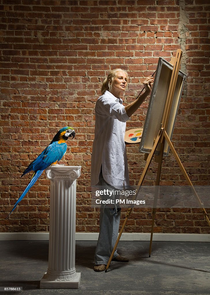 Mature Woman painting macaw