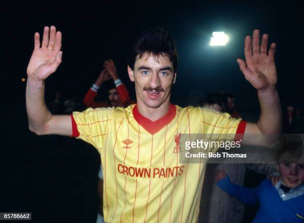Liverpool striker Ian Rush celebrates at the end of the League Cup Semi-Final 2nd Leg, sponsored by the Milk Marketing Board, against Walsall, 14th...