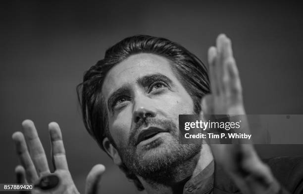 Jake Gyllenhaal speaks during the "Stronger" Screen Talk at the 61st BFI London Film Festival on October 5, 2017 in London, England.