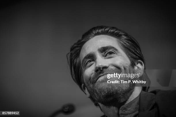 Jake Gyllenhaal speaks during the "Stronger" Screen Talk at the 61st BFI London Film Festival on October 5, 2017 in London, England.