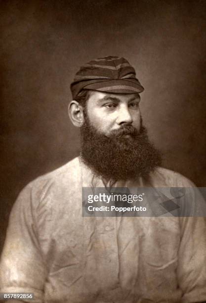 Vintage studio portrait featuring the legendary Doctor WG Grace of Gloucestershire and England, one of cricket's most well-known players of the 19th...