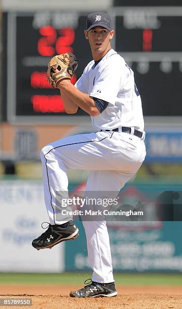 Rick Porcello of the Detroit Tigers pitches against Team Panama during the exhibition spring training game at Joker Marchant Stadium on March 4, 2009...